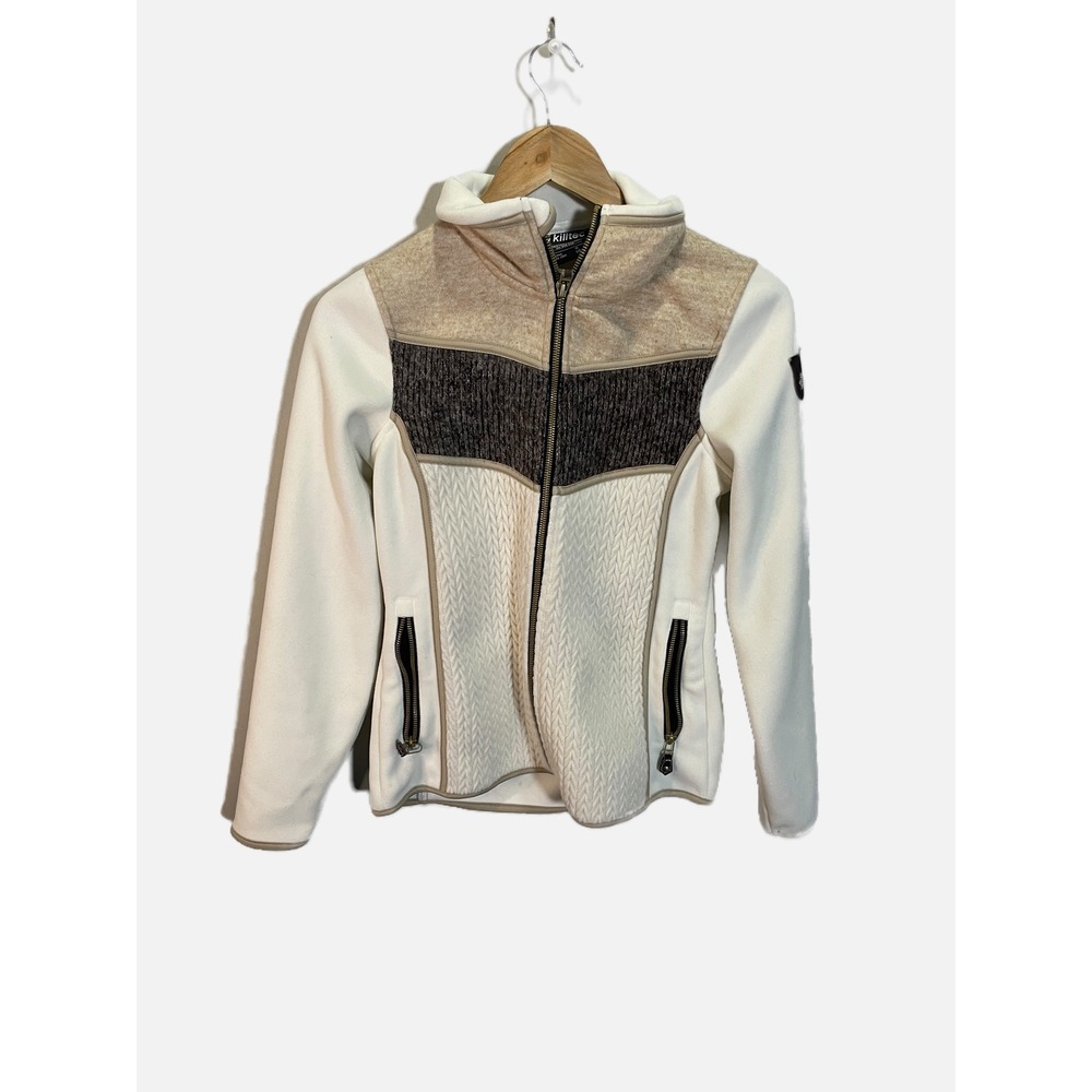 Killtec Fleece Jacket Women Size 6 Cream Mixed Media Cable Knit Alpine Ski Style